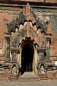 Bagan Myanmar. Htilominlo temple. Nicely carved reliefs of the doorways. 